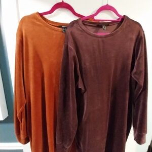 Bundle of 2 Forever 21 Plus Size Velour Mini Dresses in Rust and Burgundy- 3X